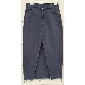 American Eagle 90s High Rise Maxi Slit Denim Skirt Black 100% Cotton Sz 6 Grunge